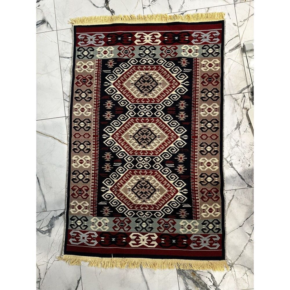 Handmade Reversible 3 X 5 Blanket Rug Aztec Style Rug Thin Cotton Rug Throw Rug - Picture 2 of 10